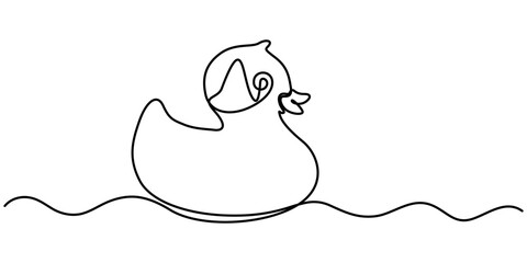continuous line vector illustration design of one swimming duck, One continuous single line of wood duck swimming in river. Famous bird line art isolated on white background, Duck in one continuous. 