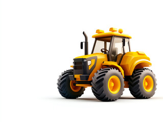 Yellow tractor on a white isolated background, showcasing its details and design elements.