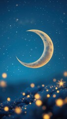 Naklejka premium Dreamy Crescent Moon and Stars in a Serene Setting
