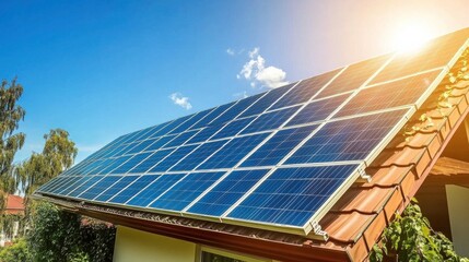 Naklejka premium Modern Solar Panels on Homes in Urban Neighborhood