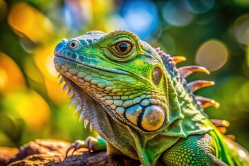 Fototapeta premium Adorable green iguana, a cute reptile showcased in stunning wildlife photography.