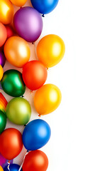 Colorful balloons in a vibrant arrangement on a white background, perfect for celebrations or festive occasions.