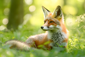 Fototapeta premium Close up of a red fox in the grass