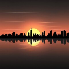 A group of business people standing in front of the city skyline silhouettes against a blue background skyline silhouette 