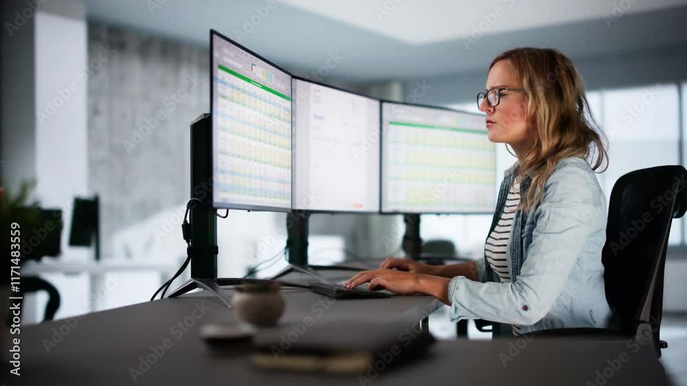 Aufkleber Accountant Using E Invoice Software At Computer