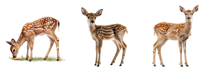 Set of Little deer eating wildlife standing animal sky isolated on a transparent background