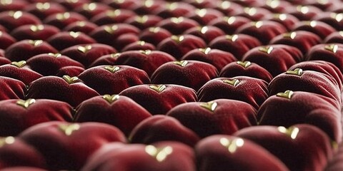Elegant arrangement of red velvet with gold heart embossing ideal for decoration at special events or celebrations
