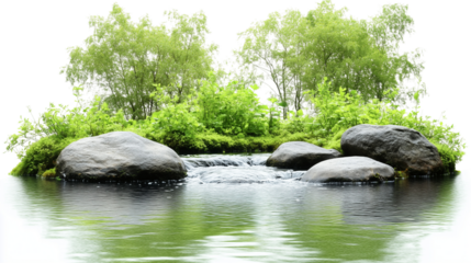 A Tranquil forest river with rippling water isolated on transparent background
