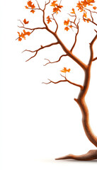 Naklejka premium A solitary tree with vibrant orange leaves against a white background, symbolizing autumn's beauty and tranquility.