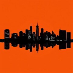 Obraz premium A stylized silhouette of your city's skyline at sunset blending iconic buildings with abstract geometric shapes digital illustrationwarm huesminimalisticlocal pride skyline silhouette 