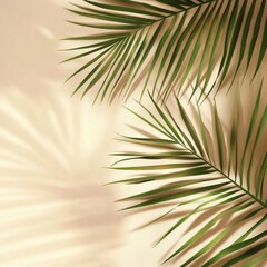 Obraz premium fresh palm leaves shadows on beige background
