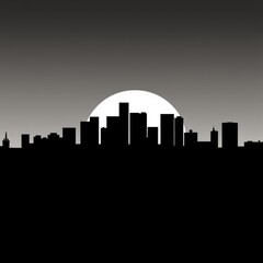 Futuristic city skyline with neon lights and reflections set against a dark background skyline silhouette 