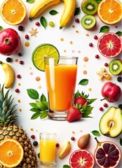 fresh fruit juice vibrant illustration tropical fruits colorful background

