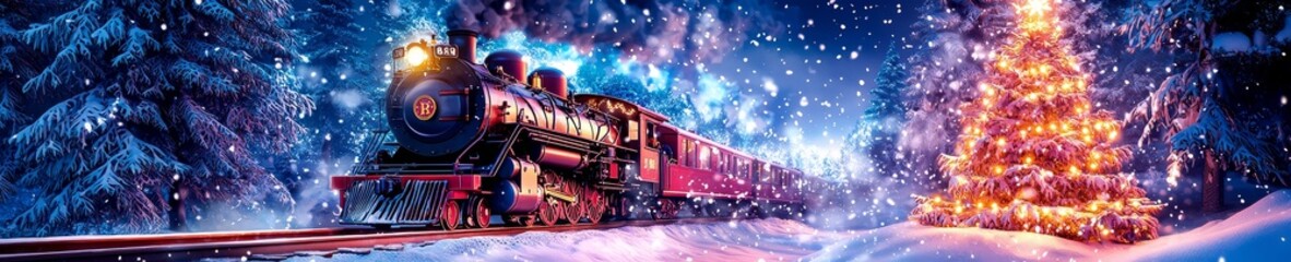 Fototapeta premium A train speeding through a winter landscape. 