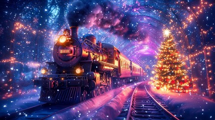 Obraz premium A train speeding through a winter landscape. 