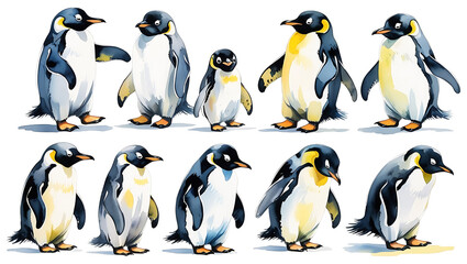 A collection of watercolor penguin Illustration