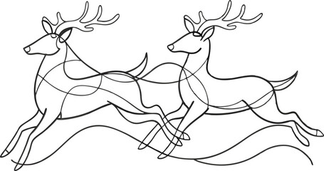 Reindeer one line continuous banner. Line art animal deer christmas concept banner