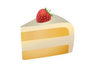 Slice of strawberry cake icon, layered with whipped cream and strawberry