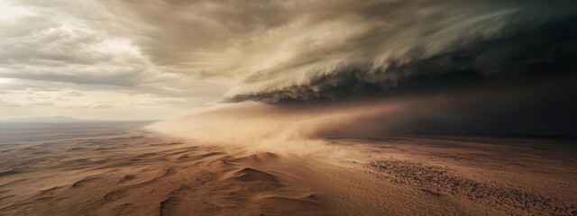 A dramatic aerial shot of a massive dust storm engulfing a desert landscape, Dust storm scene, Aerial style