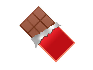 Brown block of dark chocolate bar icon with red packaging