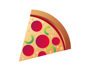Isolated slice of pepperoni pizza food icon.