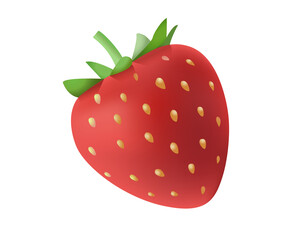 Fruit of rich red strawberry dotted icon with seeds and crowned with green leaves