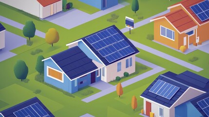 Solar Power Installations on Rooftops in Suburban Area