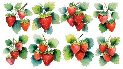 A collection of watercolor strawberry Illustration