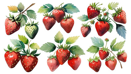 A collection of watercolor strawberry Illustration