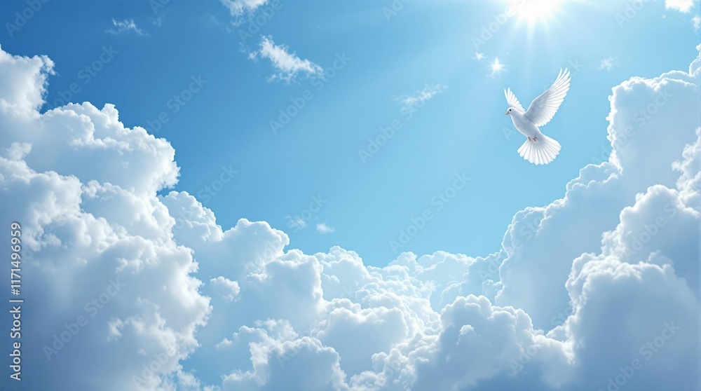 Canvas Prints sky funeral background with white dove, copy space for text