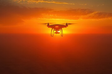 A drone captures stunning views as it soars over the ocean during sunset. Generative AI
