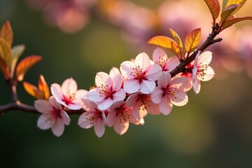 Obraz premium Delicate Osmanthus flowers in clusters on a bare branch, fall foliage, blooming, autumn leaves