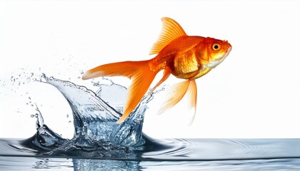 goldfish jumping out of water against white background