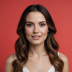 Obraz premium Portrait Photo of Pretty Beautiful Woman on Colorful Background, Face Portrait on Colorful Background