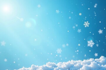 Fototapeta premium Delicate snowflakes suspended in air against a clear blue sky, airy, clear, peaceful