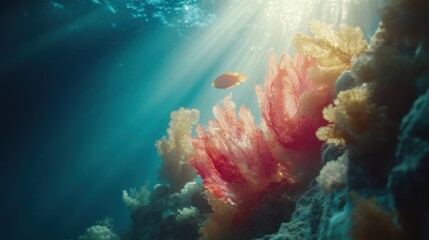 Obraz premium Coral Reef Bleaching Impact Ocean Before and After Split Screen Underwater Environment Visual Concept