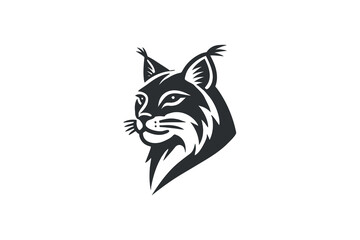 Obraz premium Lynx. Head, face portrait. Black and white line art. Logo, icon, print. 