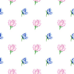 Seamless pattern rose and anemone watercolor for textile, wallpaper
