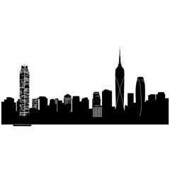 Obraz premium An abstract city skyline featuring a red sun and colorful wave patterns skyline silhouette 