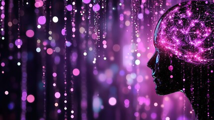 Synthetic robot cognition visualized as a humanoid figure with glowing patterns merging with virtual environments