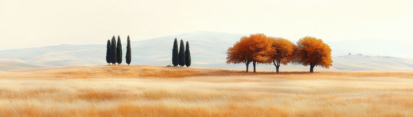 Fototapeta premium Golden Rolling Hills of Tuscany: Enchanting Vineyards and Olive Groves in Italy