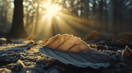 A close-up of a red leaf covered in frost capturing