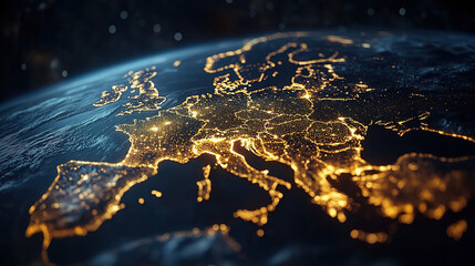 Nighttime Europe from Space with Glowing City Lights