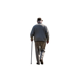 Rear View of Senior Man Walking with Cane Full Body Transparent Hand-Cut PNG for Mobility and Elderly Support






