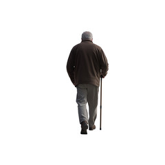 Rear View of Senior Man Walking with Cane Full Body Transparent Hand-Cut PNG for Mobility and Elderly Support






