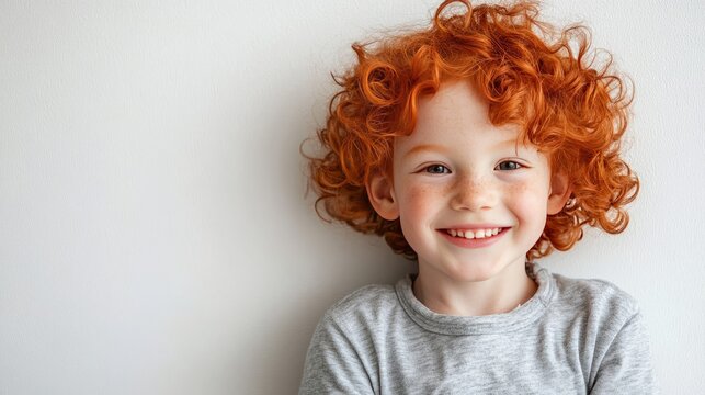 Red haired boy with freckles on his face. Portrait studio shot