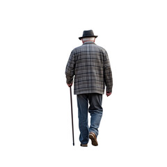 Rear View of Senior Man Walking with Cane Full Body Transparent Hand-Cut PNG for Mobility and Elderly Support






