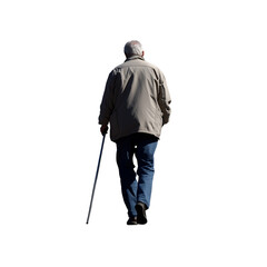 Rear View of Senior Man Walking with Cane Full Body Transparent Hand-Cut PNG for Mobility and Elderly Support






