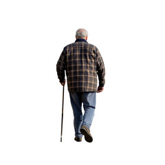 Rear View of Senior Man Walking with Cane Full Body Transparent Hand-Cut PNG for Mobility and Elderly Support






