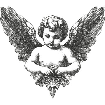Cherub, angel Fine stippled effect. dot effect. Vintage look. Quality resource for any project. 